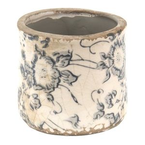 Keramický obal na květináč se šedými květy Filon French XS - Ø 8*7 cm 6CE1459XS obraz