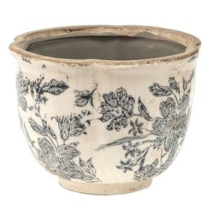 Keramický obal na květináč se šedými květy Mell French S - Ø 16*12 cm 6CE1450S obraz