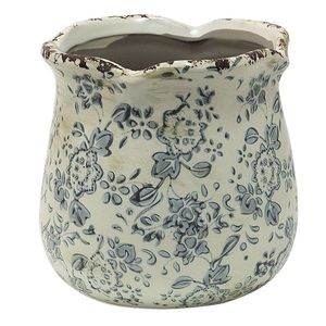 Retro béžový květináč se šedými květy Alana M - Ø 15*14 cm 6CE1455M obraz