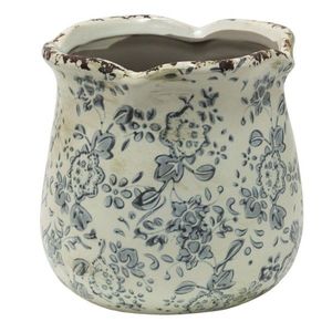 Retro béžový květináč se šedými květy Alana S - Ø 12*12 cm 6CE1455S obraz