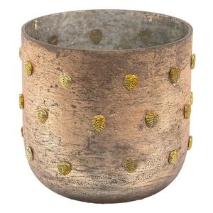 Bronzový antik skleněný svícen se zlatými lístečky - Ø 13*13 cm 6GL3638 obraz