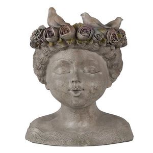Šedý antik květináč hlava ženy s růžemi a ptáčky - 22*20*26 cm 6PR3896 obraz