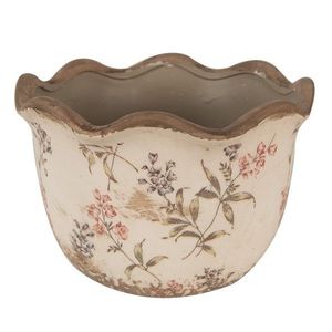 Béžový keramický obal na květináč s lučními květy Monnia M - Ø 17*11cm 6CE1617M obraz