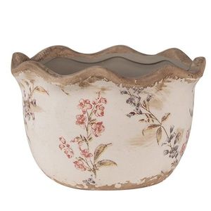 Béžový keramický obal na květináč s lučními květy Monnia S - Ø 14*9 cm 6CE1617S obraz