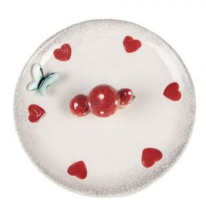 Bílý dezertní talířek se srdíčky a houbičkami - Ø 21*4 cm 6CE1701 obraz