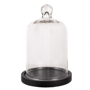 Černý dřevěný podnos se skleněným poklopem - Ø 13*20 cm 6GL4484 obraz
