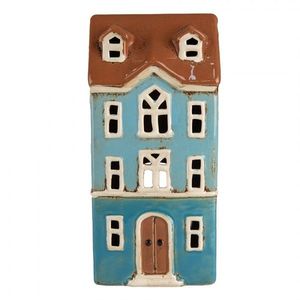 Modrý keramický svícen na čajovou svíčku domek Amster Village - 11*9*22 cm 6CE1915 obraz