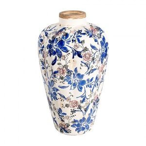 Béžová keramická dekorační váza s modrými květy Marsia M - Ø 21*35 cm 6CE1935M obraz