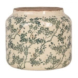 Keramický obal na květináč se zelenými kvítky Gian L - Ø 18*16 cm 6CE1975L obraz