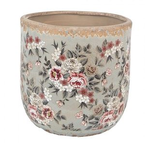 Zelený keramický dekorační květináč s květy Floria L - Ø 17*16 cm 6CE1966L obraz