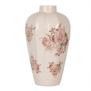 Béžová keramická dekorační váza s růžemi Rosien M - Ø 21*34 cm 6CE1963M obraz