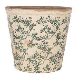 Keramický obal na květináč se zelenými kvítky Gian L - Ø 21*20 cm 6CE1976L obraz