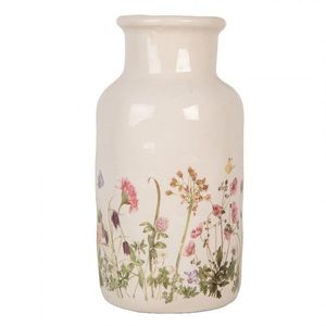 Béžová keramická váza s lučními květy Flowers of Love M - Ø 14*26 cm 6CE1932M obraz