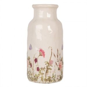Béžová keramická váza s lučními květy Flowers of Love L - Ø 15*32 cm 6CE1932L obraz
