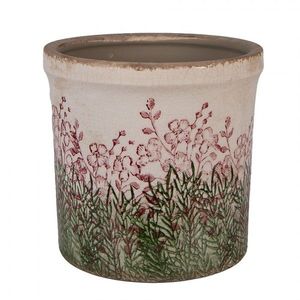 Béžovo-zelený obal na květináč s růžovými květy Rustic Flower L - Ø 18*17 cm 6CE2017L obraz