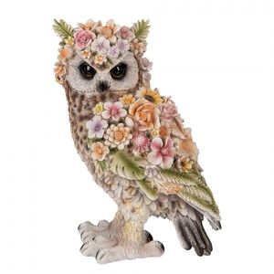 Dekorace figurka sova posetá květy - 21*18*31 cm 6PR5112 obraz