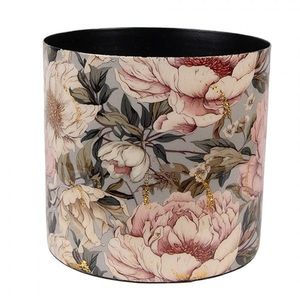 Šedo-růžový kovový obal na květináč s květy Flowers Gold - Ø 16*15 cm 65894 obraz
