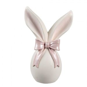 Krémová antik dekorace vajíčko s králičími oušky a mašlí - 12*8*18 cm 6PR5179 obraz