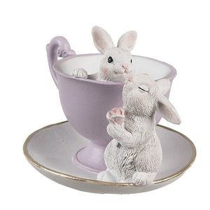 Dekorace králíčci v růžovém šálku s květinami - 16*13*12 cm 6PR5177 obraz