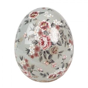 Zelená keramická dekorace vajíčko s květy Floria M - Ø 10*12 cm 6CE1972M obraz