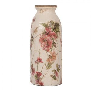 Béžová antik keramická váza s květy Lilie - Ø 8*20 cm 6CE2027 obraz