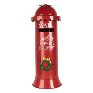 Červená kovová kulatá dekorační schránka Mail Santas - Ø 19*52 cm 6Y5859 obraz