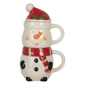 Keramický hrnek sněhulák s víčkem - 13*9*22 cm / 300 ml / 375 ml 6CEMU0194 obraz