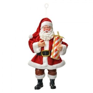 Červená závěsná vánoční dekorace Santa Claus držící dárek - 10*6*17 cm 66245 obraz