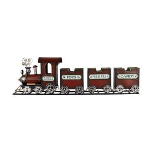 Červená kovová dekorace vláček na kolejích Christmas Train - 95*19*28 cm 5Y1298 obraz