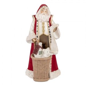 Červená dekorace Santa v kožichu a nůší s dárky - 15*14*29 cm 6PR5536 obraz