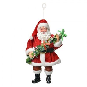 Červená závěsná vánoční dekorace Santa Claus držící girlandu - 10*6*17 cm 66248 obraz