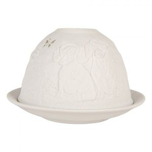 Bílý porcelánový svícen s jezevčíky Paollo - Ø 12*8 cm 6CE2211 obraz