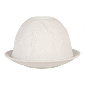 Bílý porcelánový svícen s králíky Paollo - Ø 12*8 cm 6CE2210 obraz
