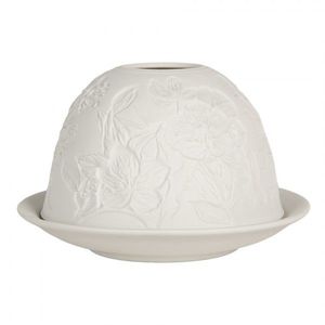 Bílý porcelánový svícen na čajovou svíčku s květy Paollo - Ø 12*8 cm 6CE2209 obraz