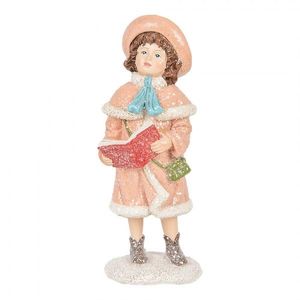Dekorace dívka v růžovém plášti držící knihu a zdobená třpytkami - 7*8*18 cm 6PR5687 obraz