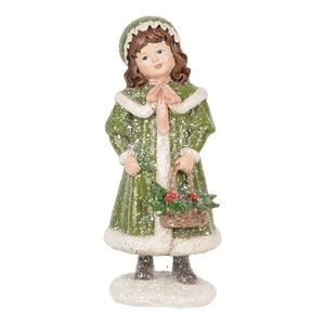 Dekorace dívka v zeleném plášti držící košíček a zdobená třpytkami - 8*9*18 cm 6PR5686 obraz