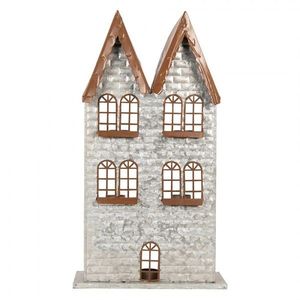 Šedý antik kovový svícen domek na 5 čajových svíček Gian - 30*13*54 cm 6Y5811 obraz