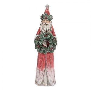 Červeno-zelená vánoční dekorace Santa s věnečkem - 7*6*24 cm 6PR5527 obraz