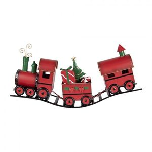 Červená kovová dekorace vláček na kolejích Christmas Train - 63*13*31 cm 5Y1294 obraz