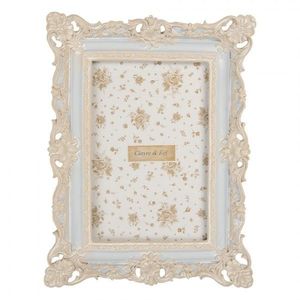 Modrý pastelový fotorámeček s béžovým zdobením - 16*3*21 cm / 10*15 cm 2F1355S obraz