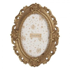 Zlatý antik oválný fotorámeček se zdobením - 16*2*21 cm / 10*15 cm 2F1348S obraz
