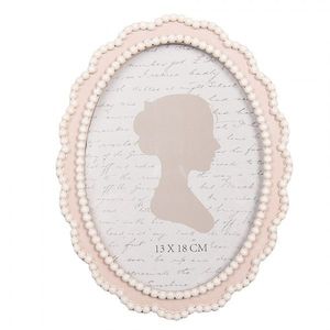 Růžový oválný fotorámeček s bílými perličkami - 16*2*20 cm / 13*18 cm 2F1303 obraz