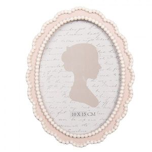 Růžový oválný fotorámeček s bílými perličkami - 13*2*18 cm / 10*15 cm 2F1302 obraz