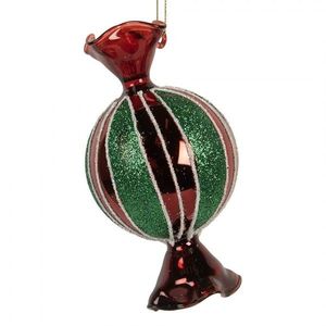 Vánoční skleněná závěsná ozdoba červený bonbón - 7*4*12 cm 6GL5319 obraz