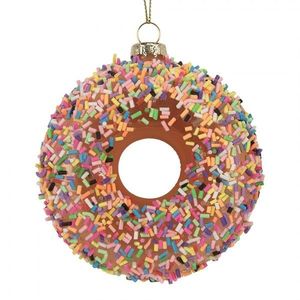 Vánoční skleněná závěsná ozdoba hnědý donut - Ø 10*4 cm 6GL5254 obraz