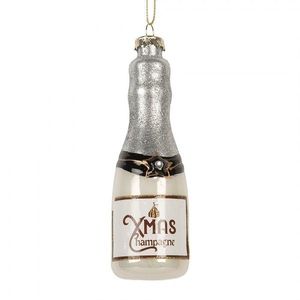 Vánoční skleněná závěsná ozdoba láhev Champagne - Ø 4*13 cm 6GL5248 obraz