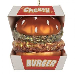 Vánoční skleněná závěsná ozdoba hamburger - 7*7*8 cm 6GL5247 obraz