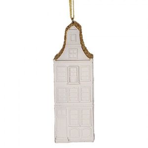 Bílo-zlatá antik závěsná dekorace domek - 4*4*11 cm 6PR5611 obraz