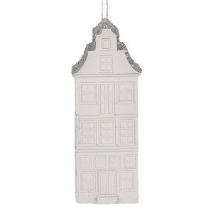 Bílo-stříbrná antik závěsná dekorace domek - 4*4*11 cm 6PR5610 obraz