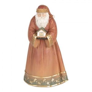 Vánoční dekorace Santa v plášti držící chaloupku - 17*13*27 cm 6PR5543 obraz